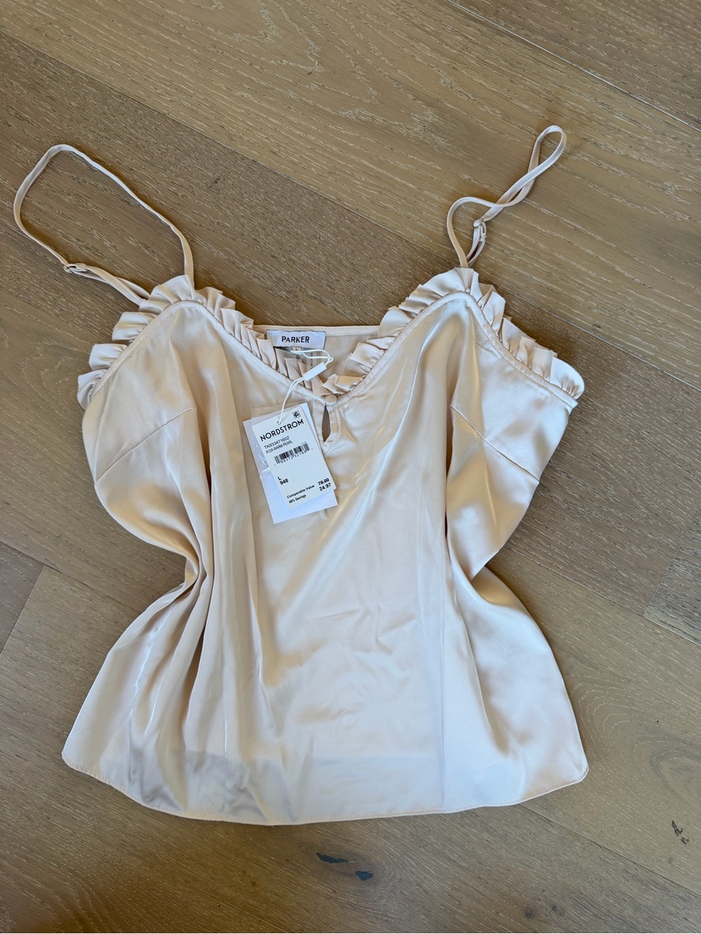 Parker Soft Cream Satin Ruffle-Trim Cami